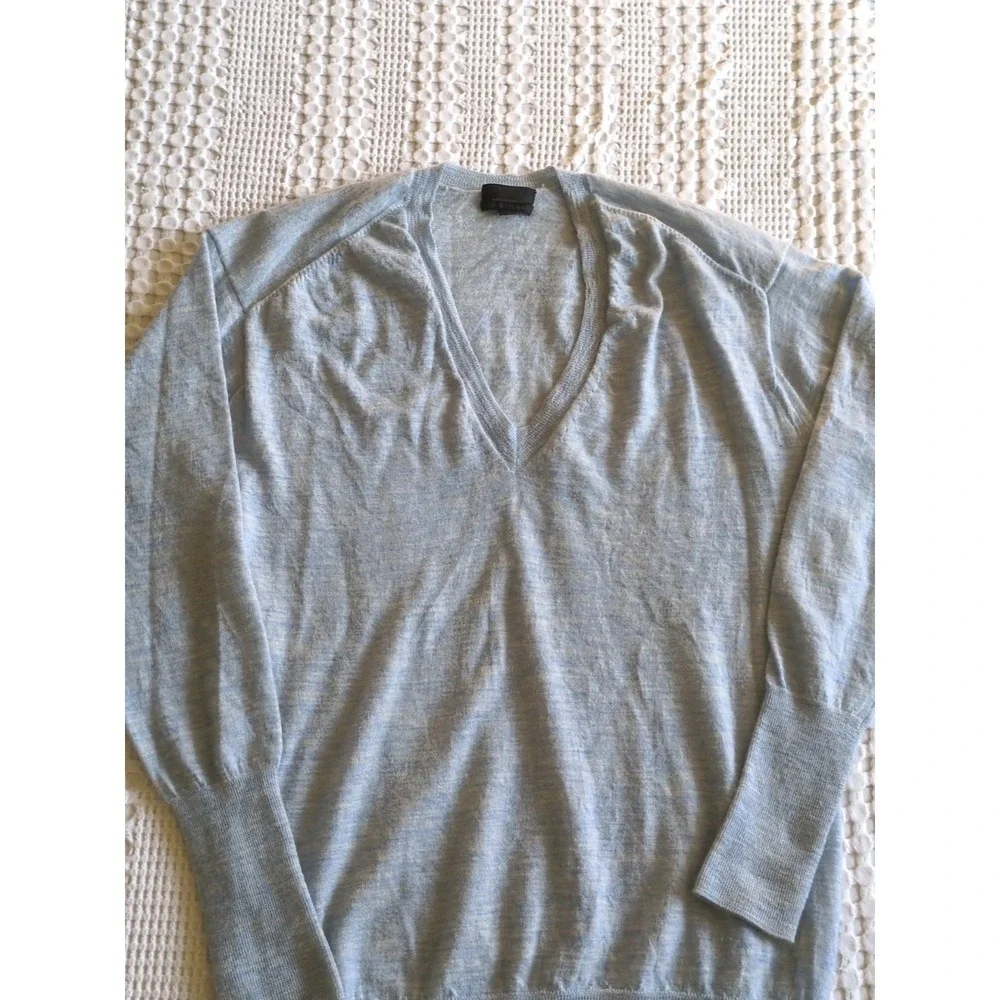 J Crew Italian Cashmere V Neck Sweater Pullover Heathered Blue Sz Small‎
